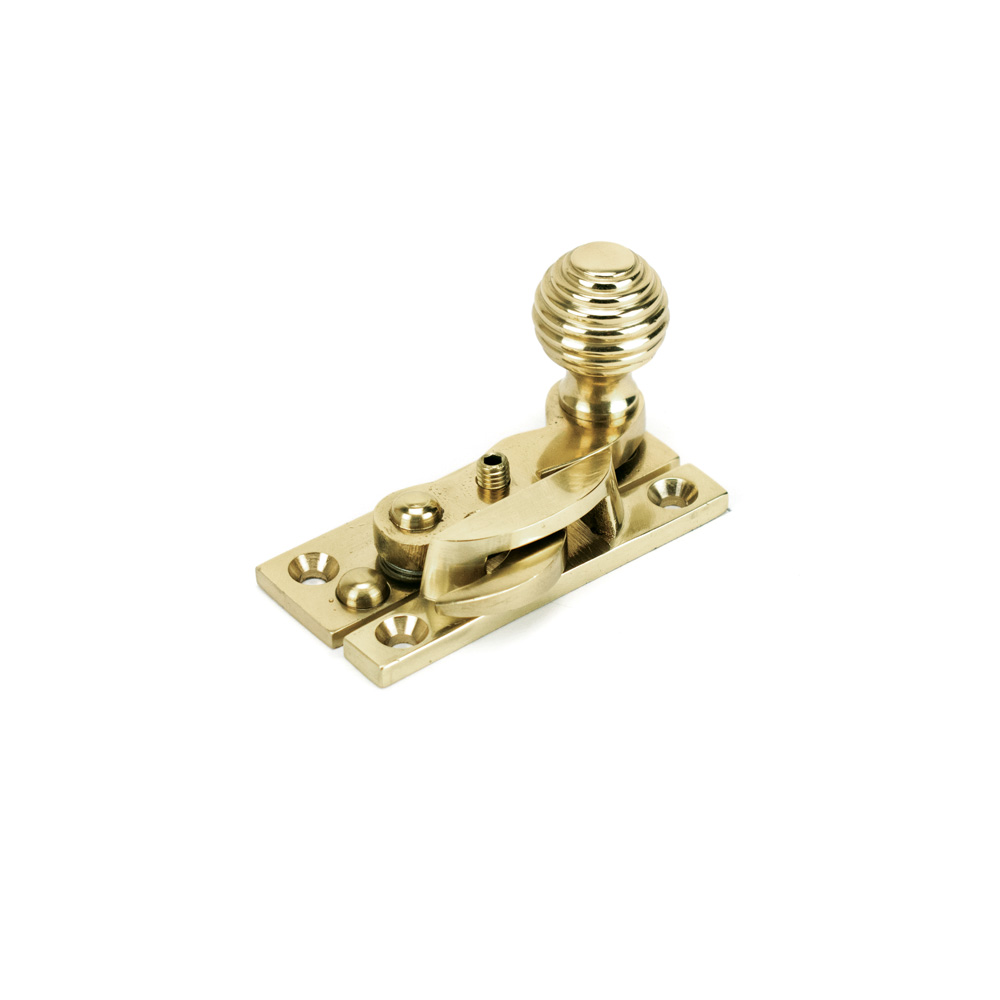 Sash Heritage Claw Fastener with Reeded Knob (Locking) - Polished Brass